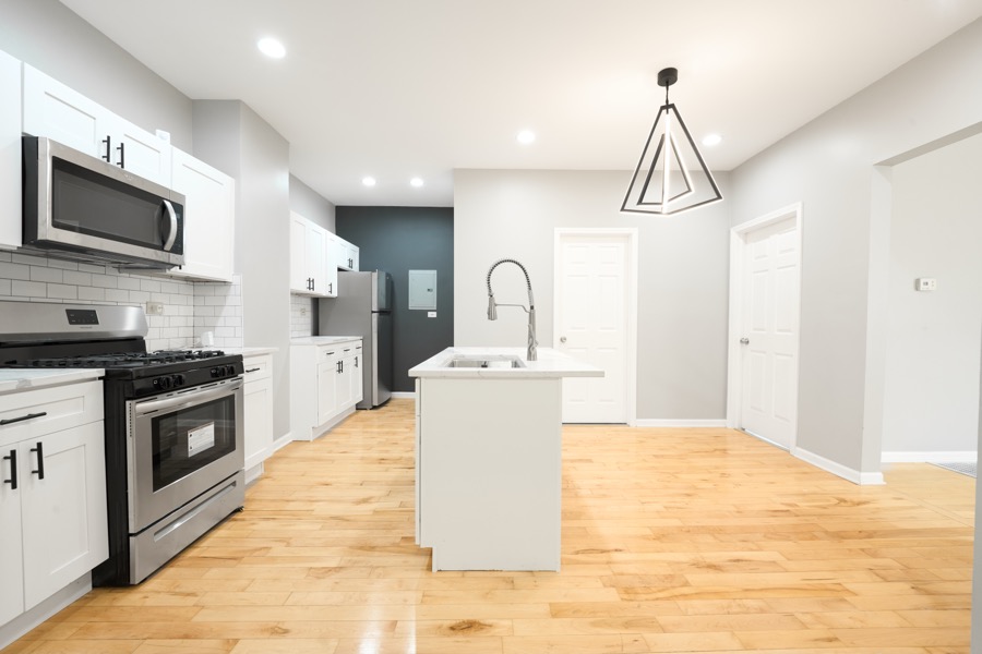 The same kitchen exposed two stops up, opening the shadows