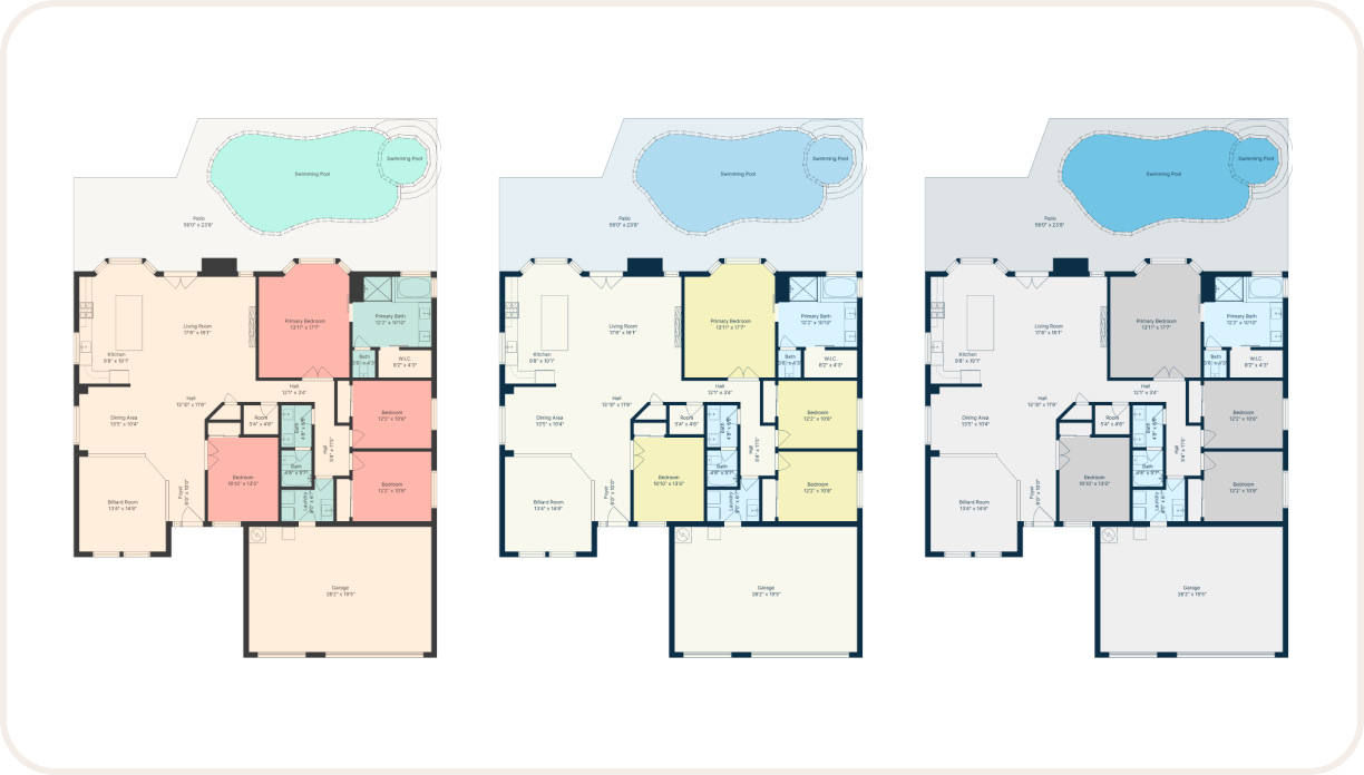 Enhanced 2D floor plan with color-coded rooms